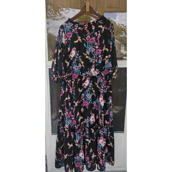Boutique Womens Plus Size 2x Black Floral Maxi Dress Boho - Picture 3 of 10